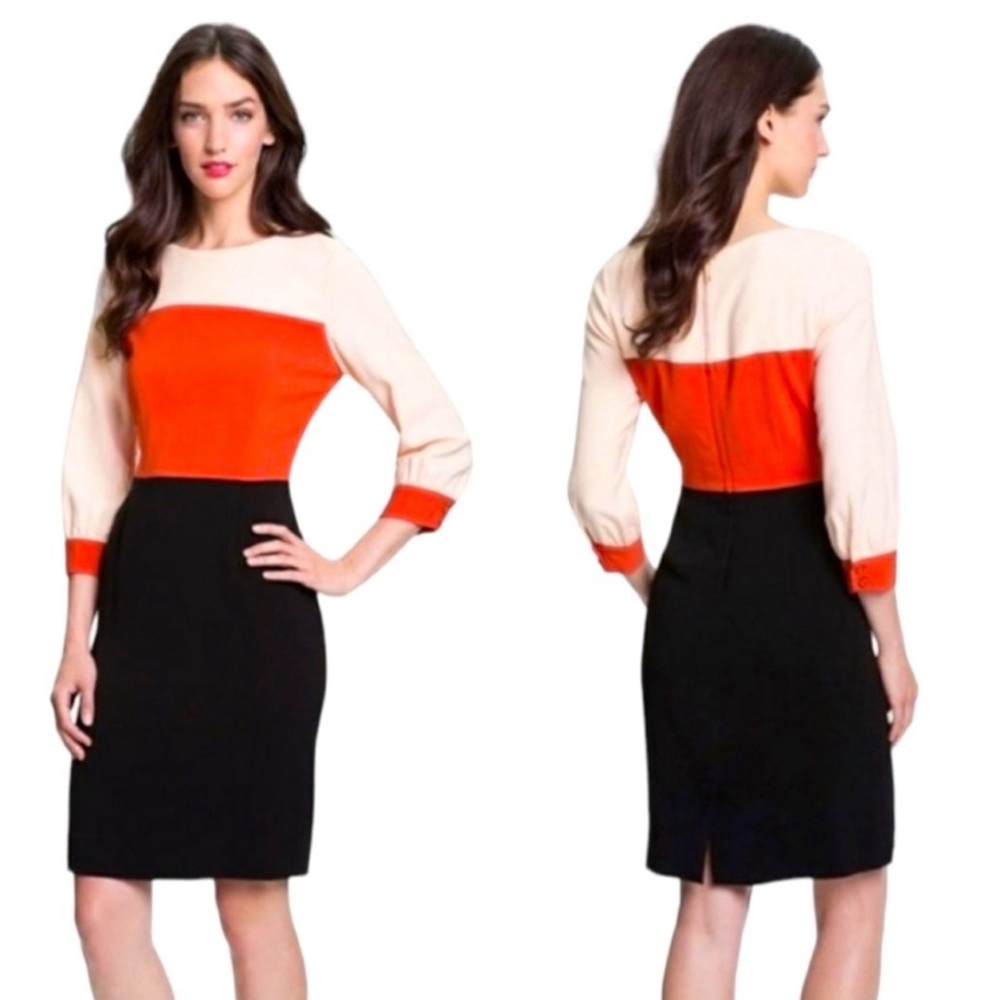 Colorblock Sheath Dress - Orange, Cream & Black